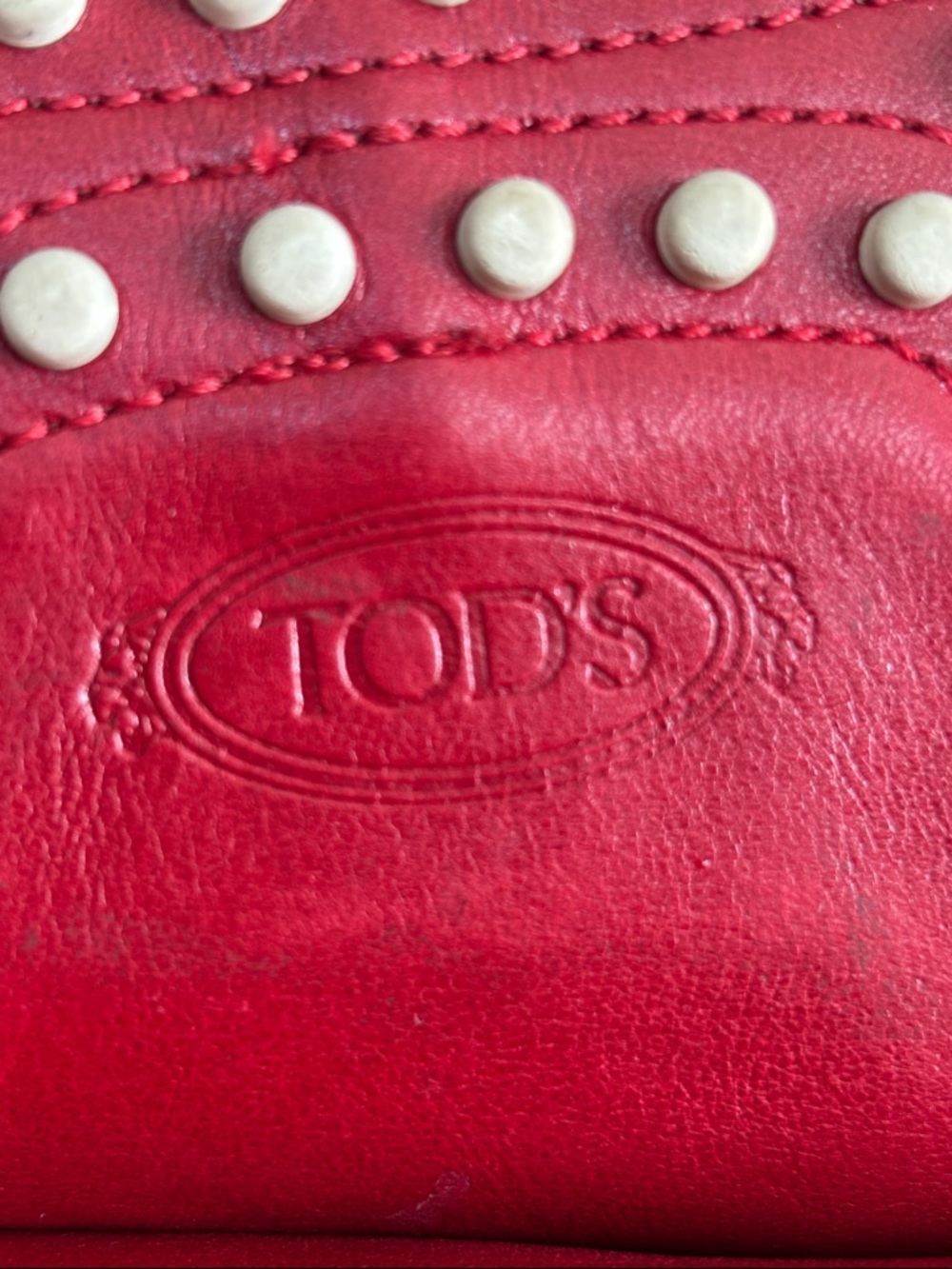 Tod’s Red Leather Driving Loafers Woman’s Gommino Flats Leather Tie size 7 - Picture 7 of 8